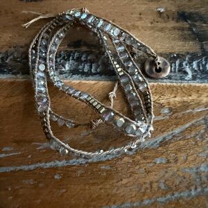 Elegant Silver Beaded Leather Wrap Bracelet